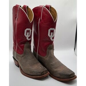 Nocona Boots Womens 75 B Square Toe Red OU Sooners Western Cowboy‎ Boots